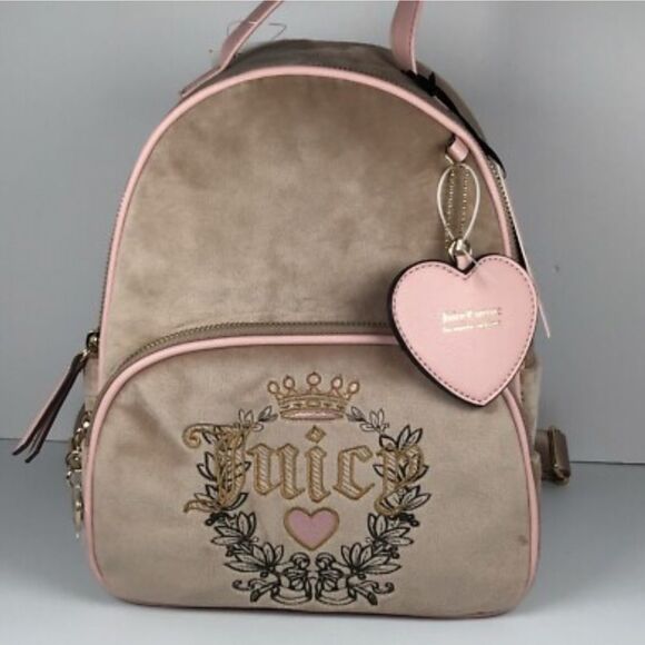 Y2K Juicy Couture Heritage Velour Backpack Cafe - Picture 2 of 7